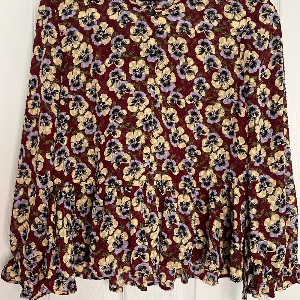 Madewell Red and Cream Mini A-Line Skirt Ruffled